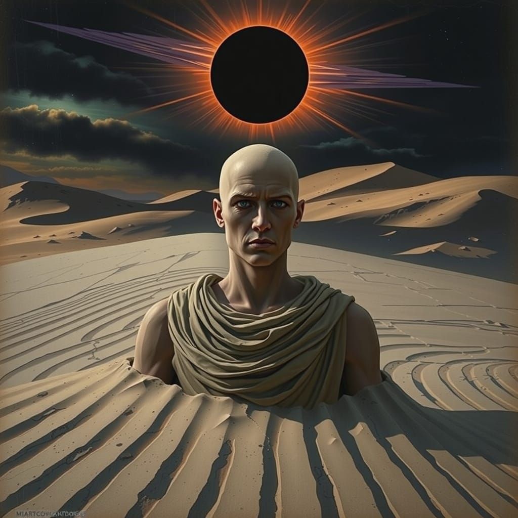 Man of Sand Under Black Sun Eclipse