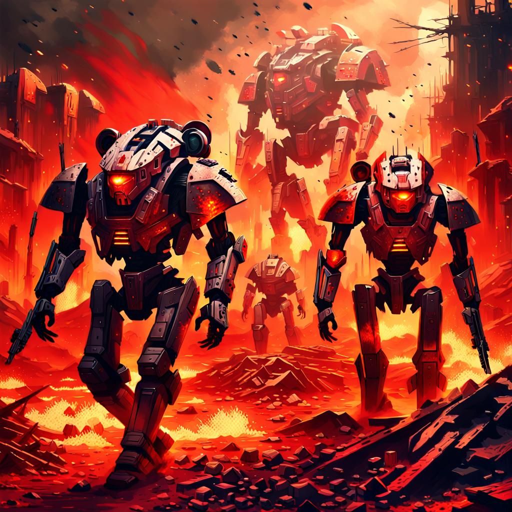 Armored Cyborgs in Post-Apocalyptic Landscape