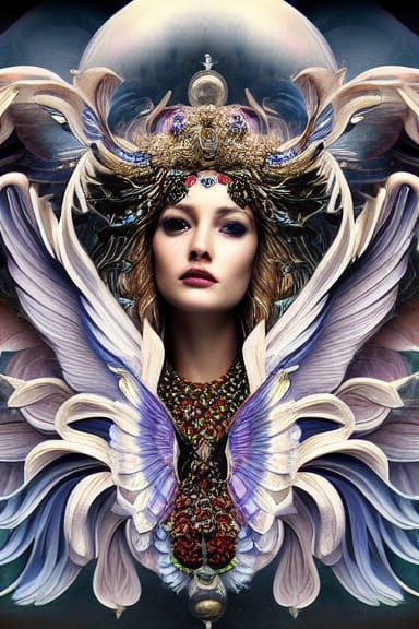Winged Goddess Collage Illustration in Detailed 3D