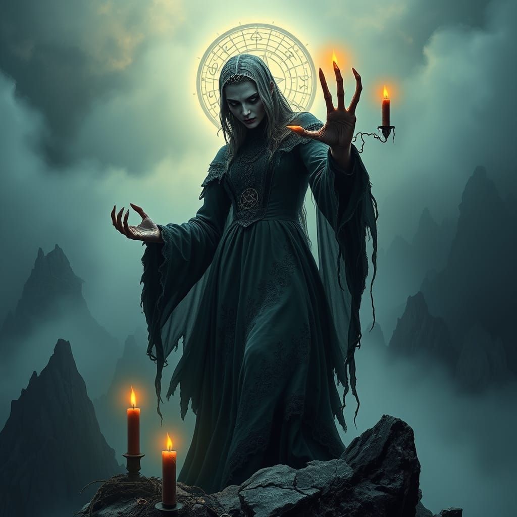 Ethereal Lich Casting Dark, Ancient Spell in Victorian Attir...