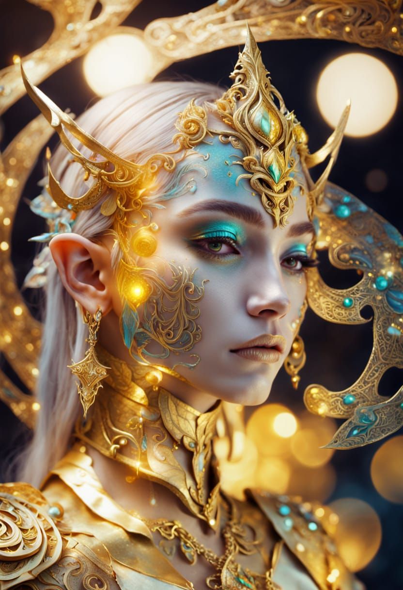 Surreal Elf Woman in Golden Armor