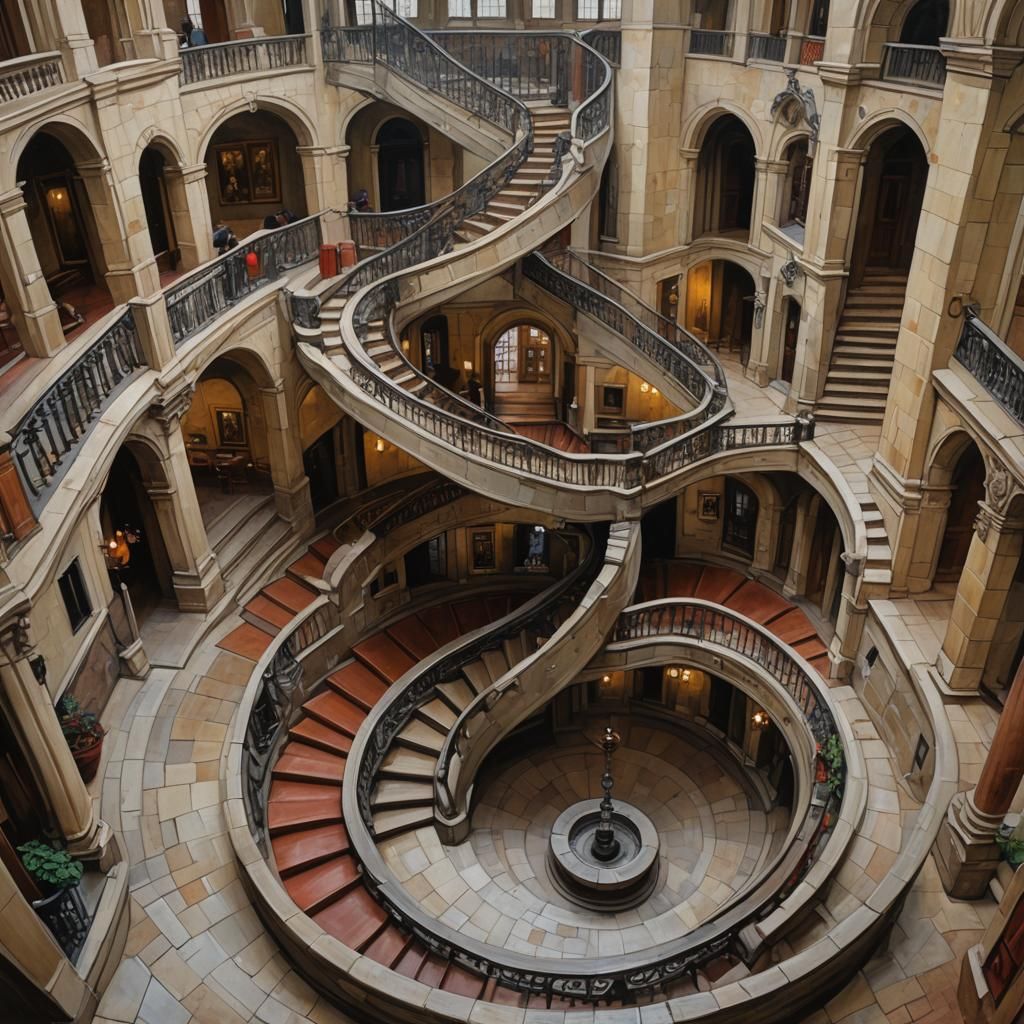 Grand Hall: Square Spiral Staircase, Oil Painting