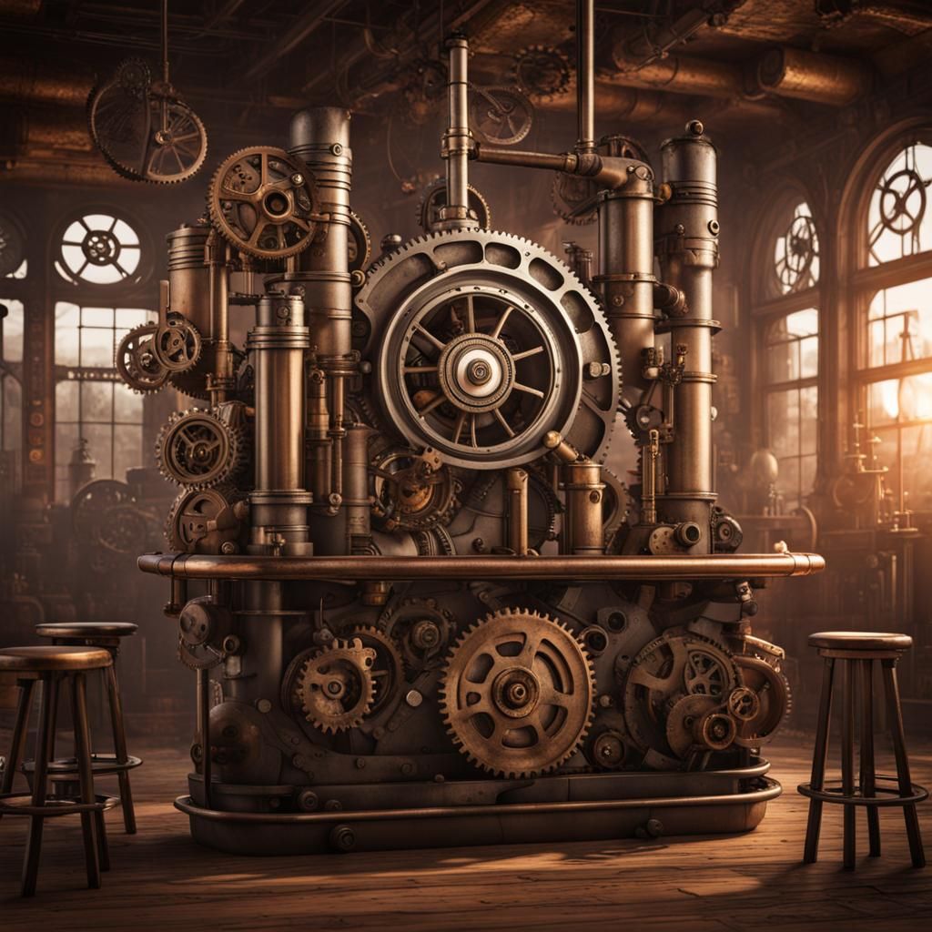 Steampunk Vaporwave Bar with Gears