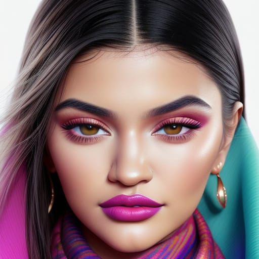 Glamorous Portrait with Ombre Lips and Designer Scarf
