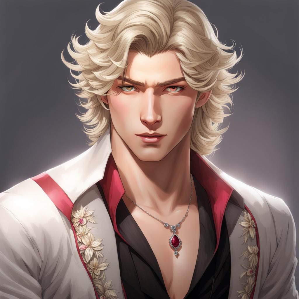 Ash Blonde Man with Crimson Eyes, Detailed Matte Painting