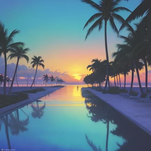 Miami Vice Anime Sunset in Ghibli Style