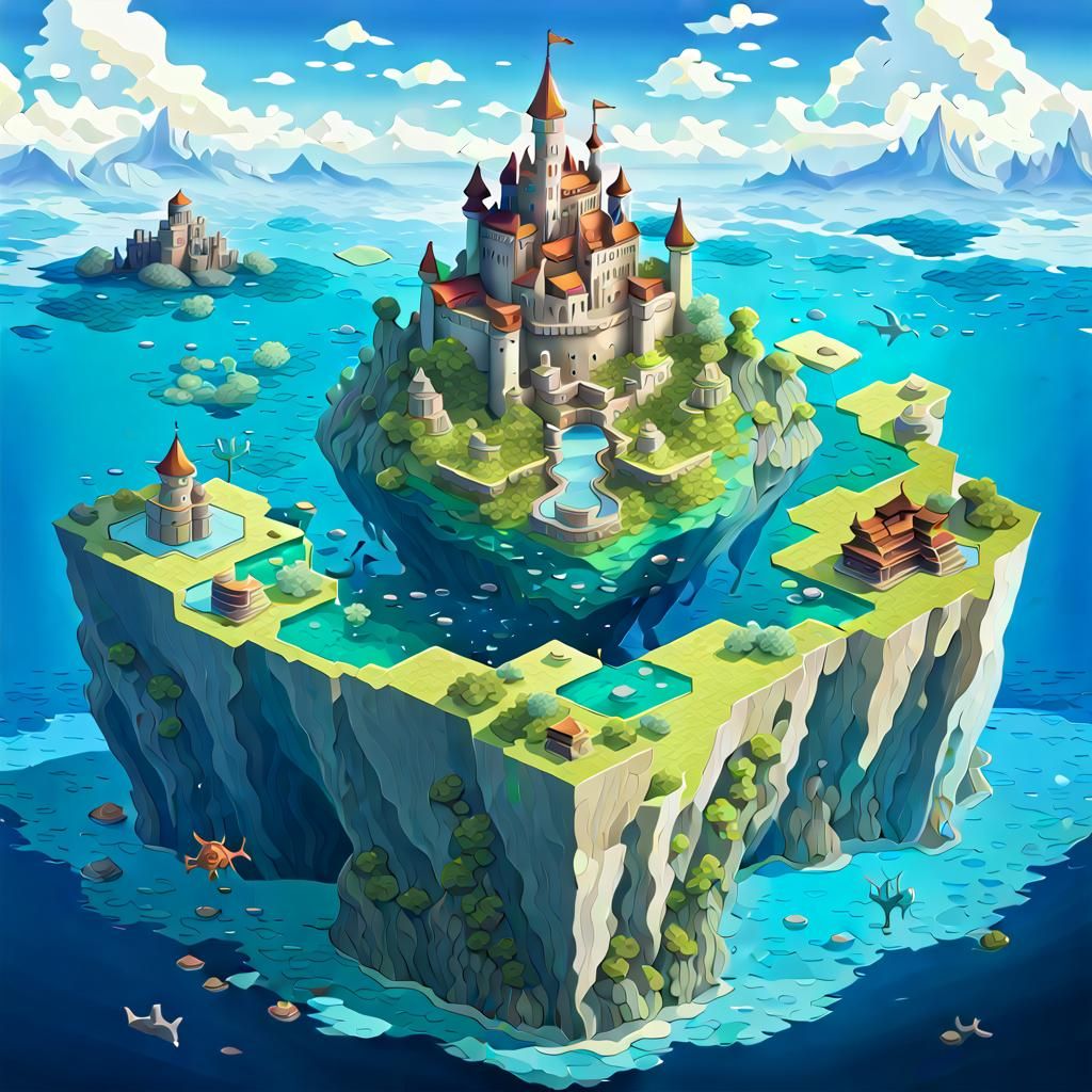 Underwater City Game Map with Fantasy Elements