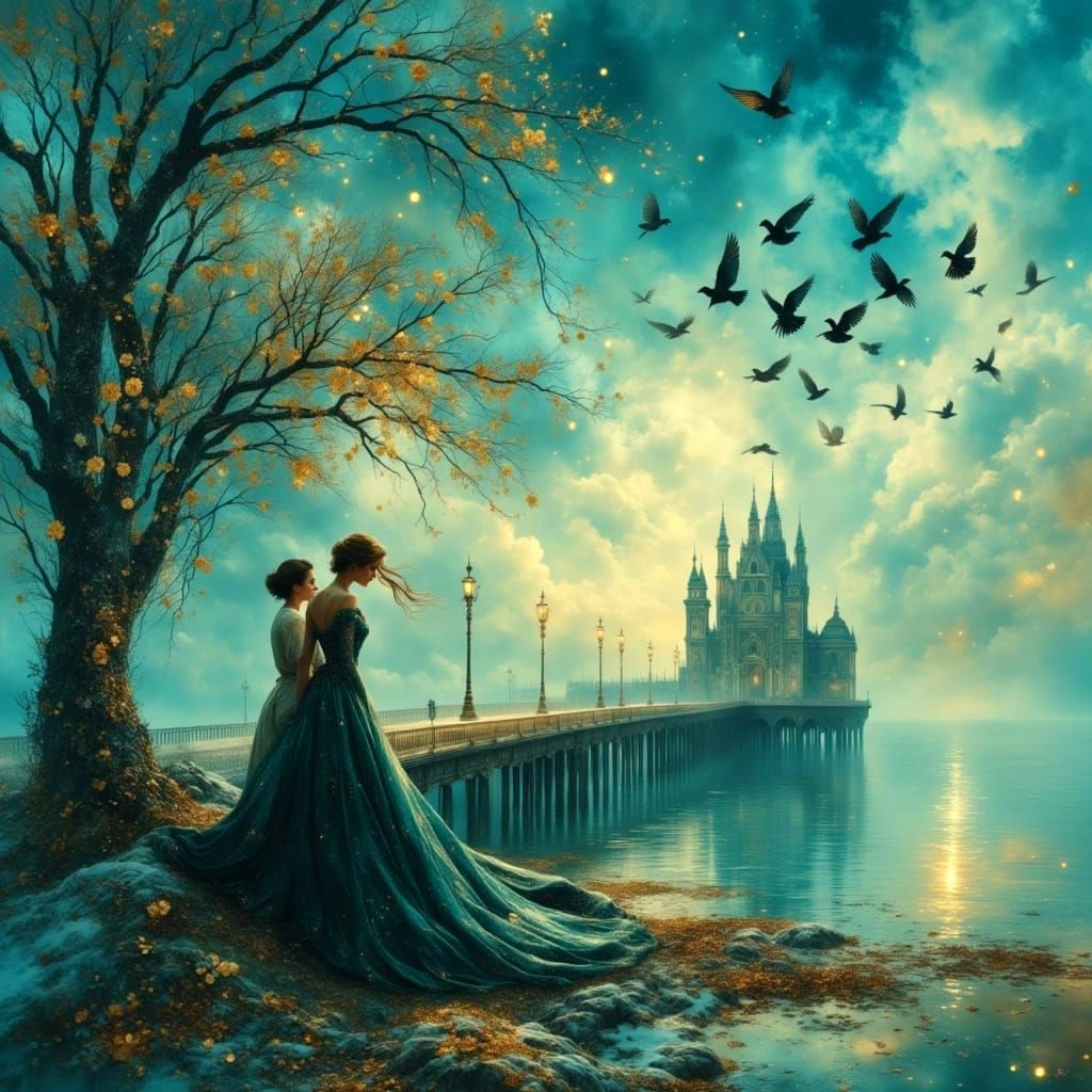 Dreamlike Starling Flight Over Burnt Pier