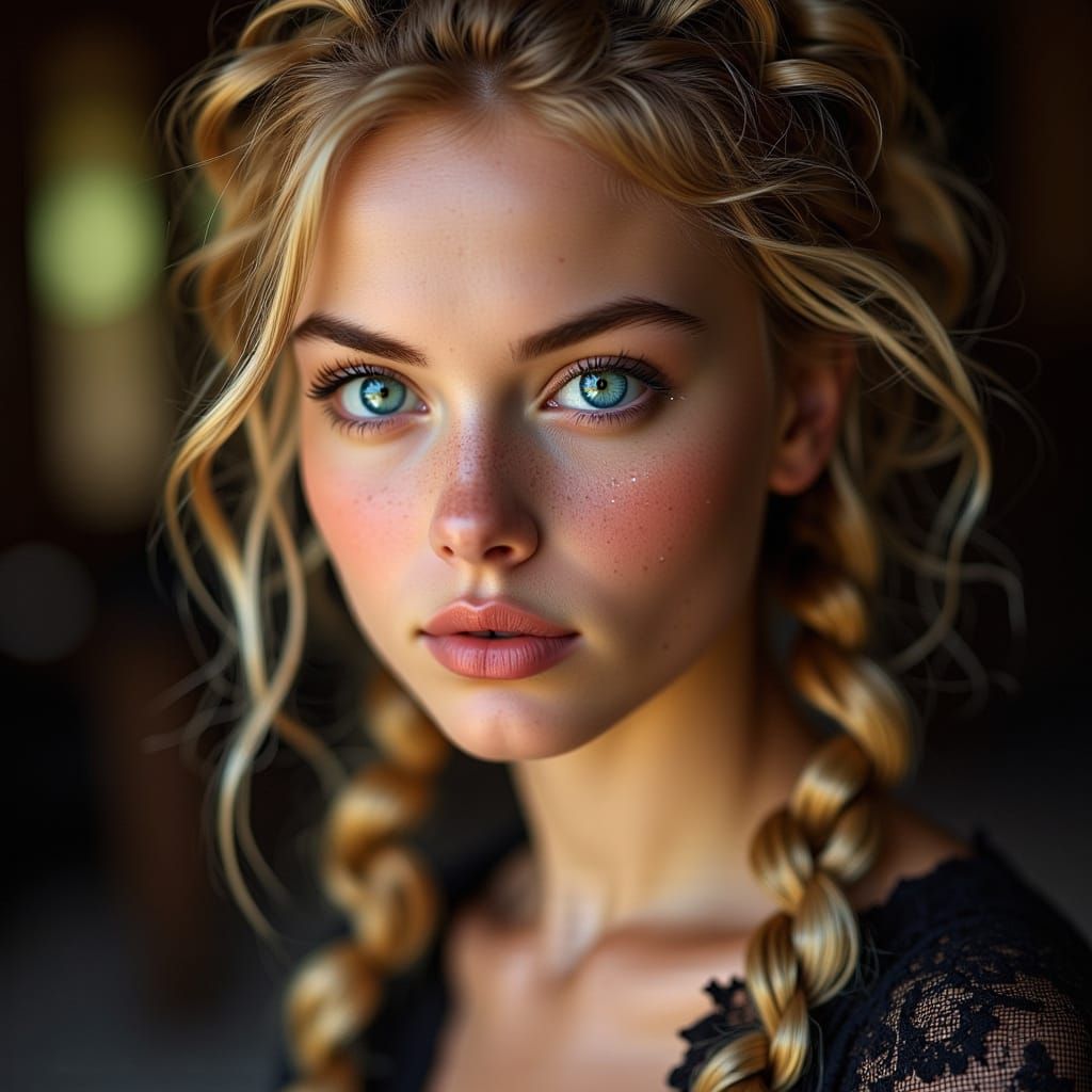 Blonde Woman in Lacy Attire, High Fashion Photography