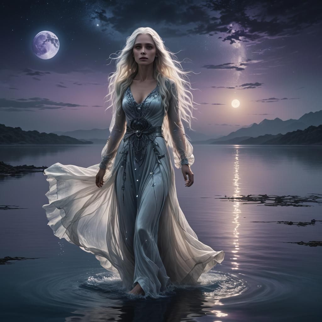 Mysterious Woman in Moonlight Digital Painting
