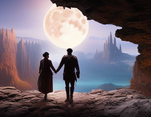 Epic Moonscape Silhouette: A Digital Matte Painting