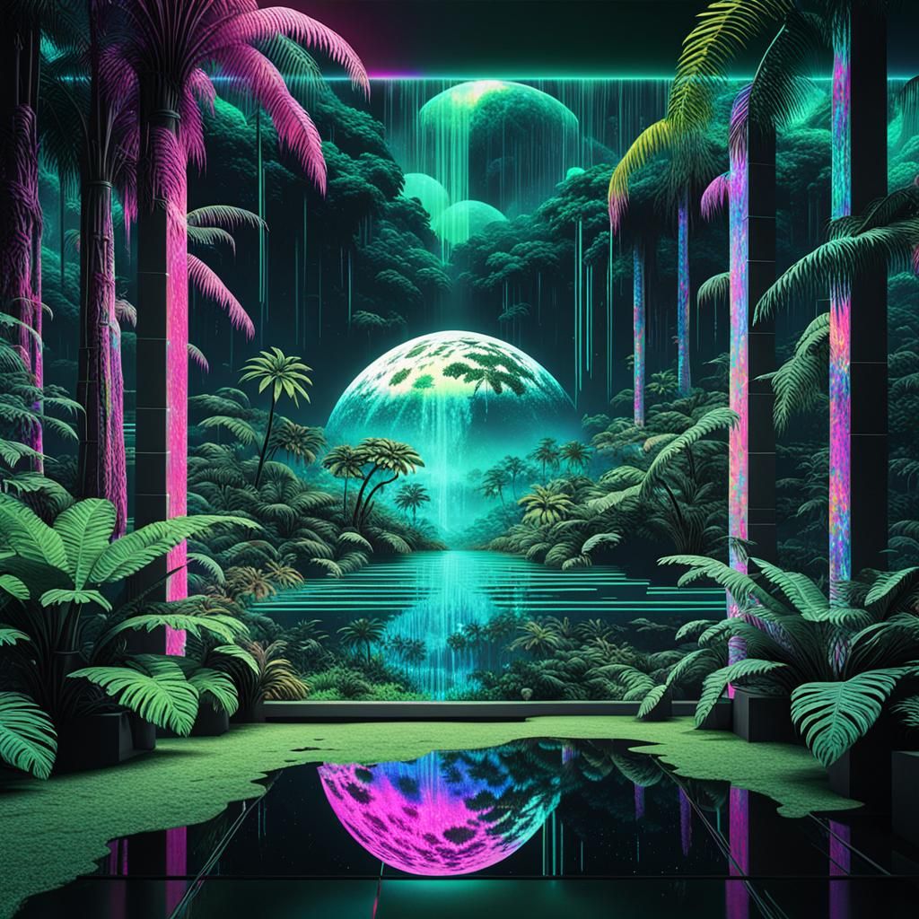 Vaporwave Glitch Art of Amazonian Matrix in Space