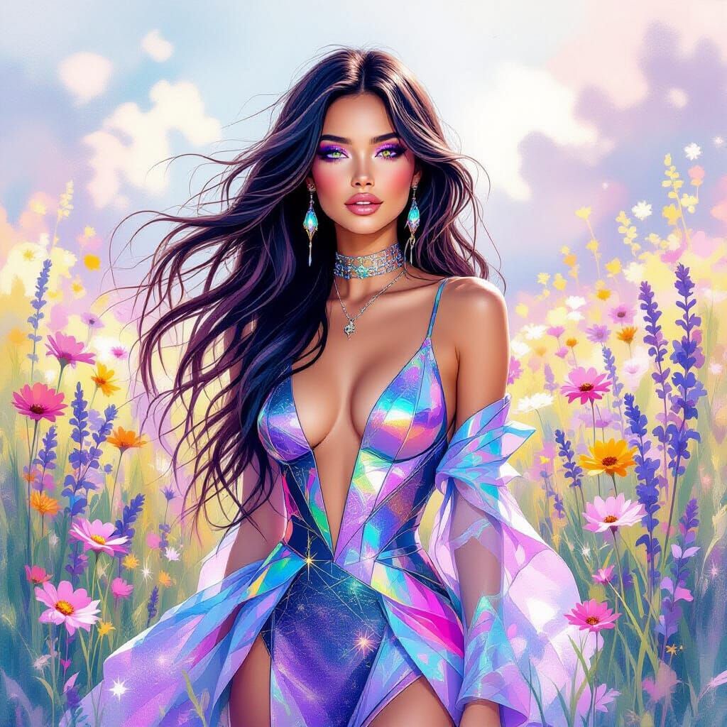 Futuristic Rave Goddess in Watercolor Style