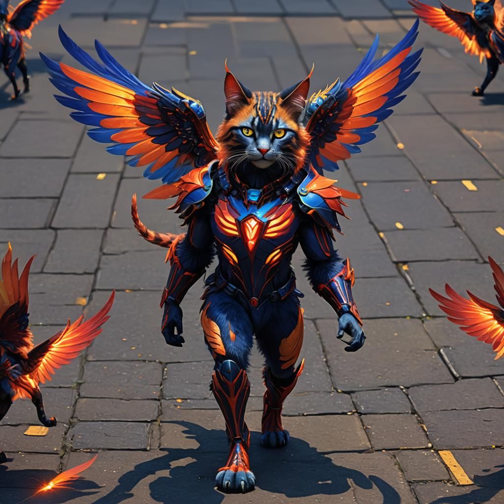 Winged Feline: Neon Fantasy Concept Art