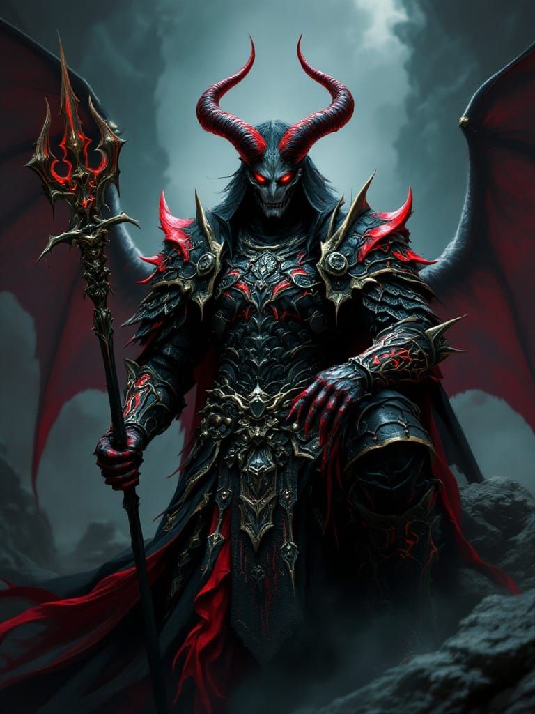 Confident Demon Warrior in Gothic Armor
