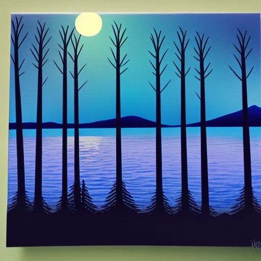 Glowing Blue Trees Battle at Sunset Lake