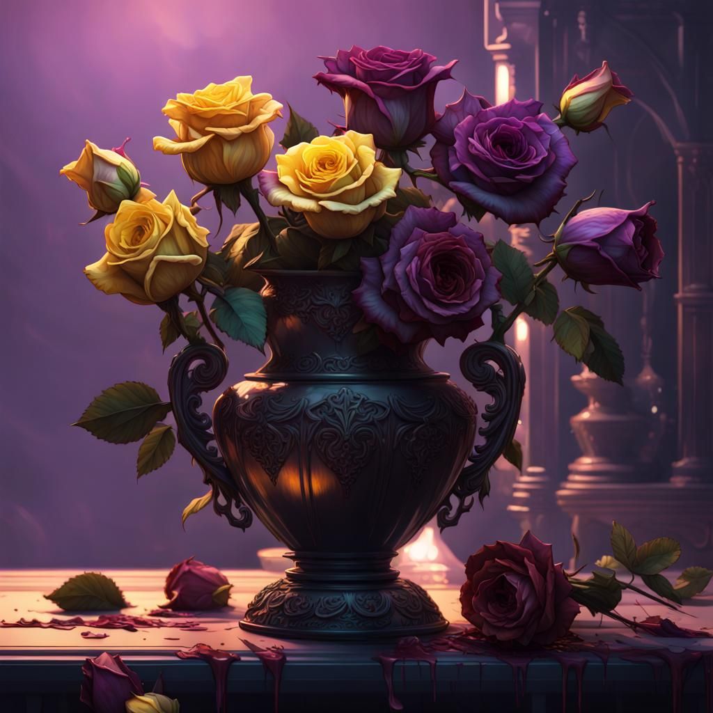 Wilted Roses in Vase: Dark Fantasy Pixel Art