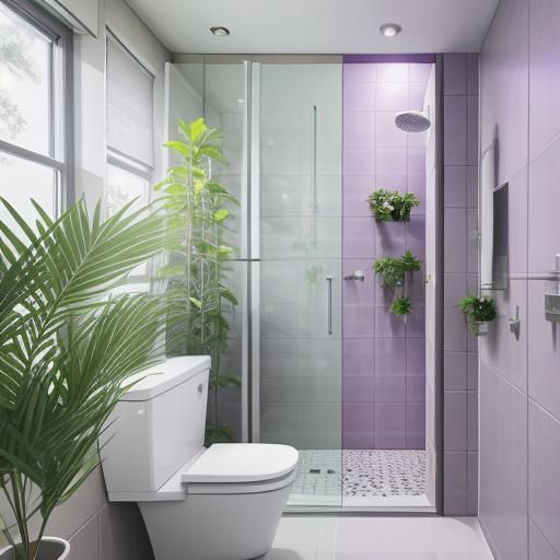 Modern Purple and Olive Toilet Room with Plants