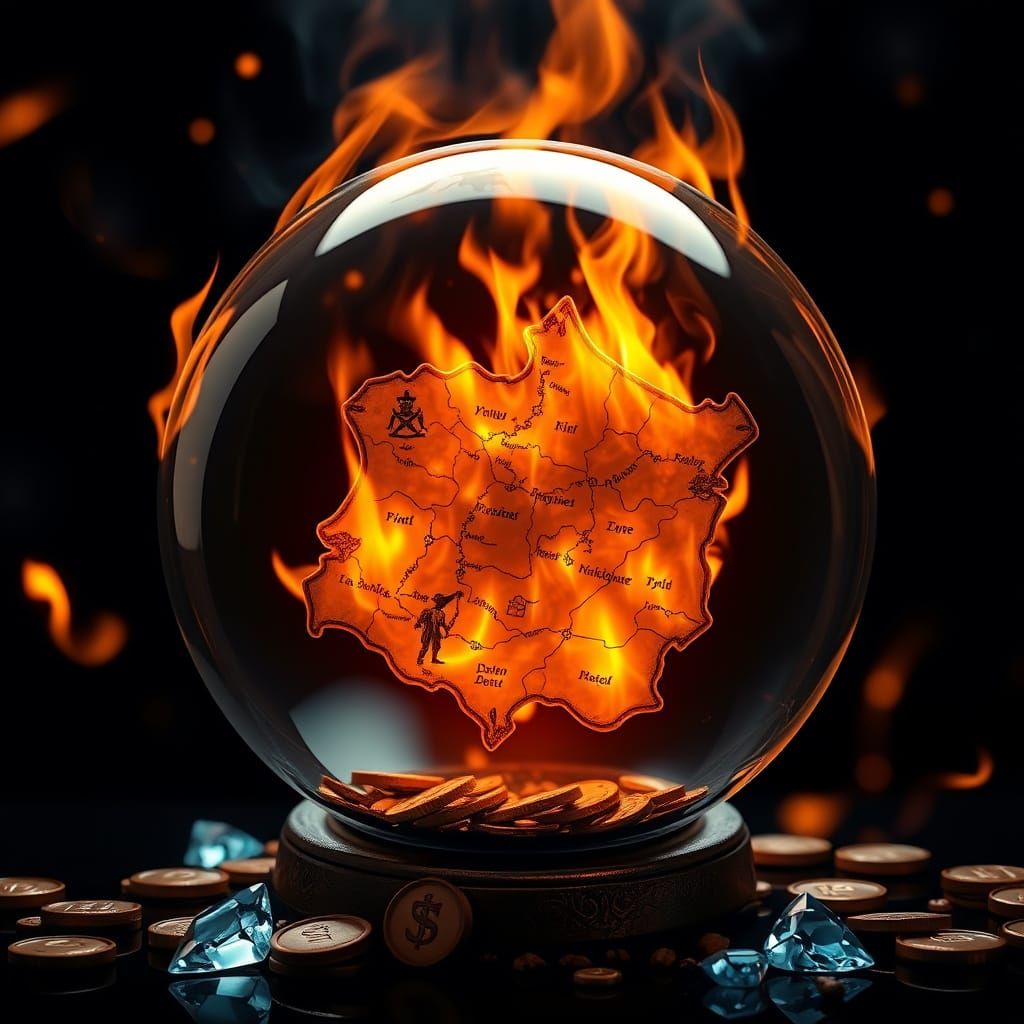 Flaming Pirate Treasure Map in Glass Orb