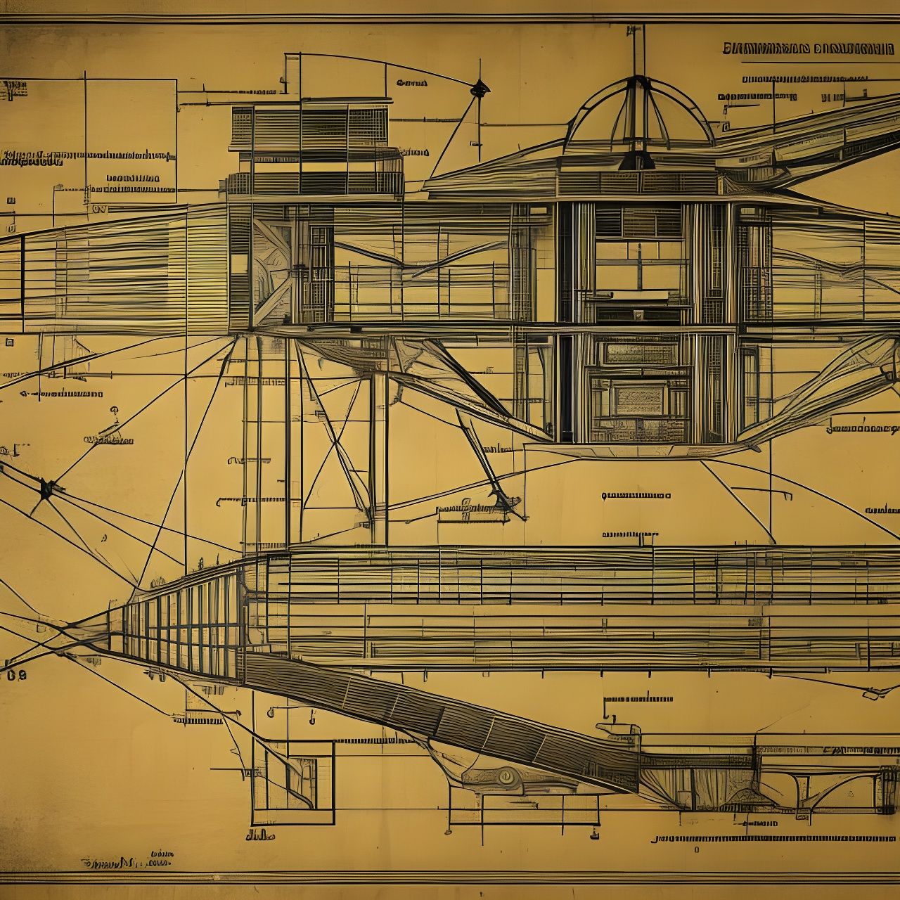Renaissance Blueprint of Early Aircraft Design