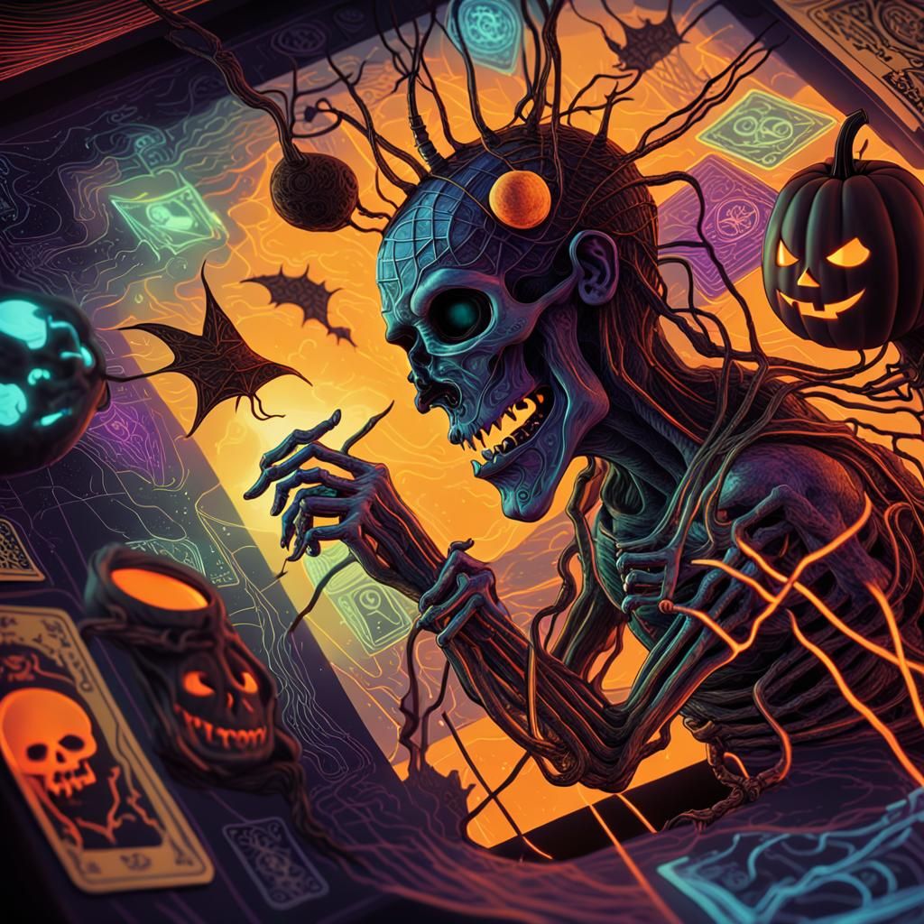 Halloween Tarot Card Design in Surreal Digital Art