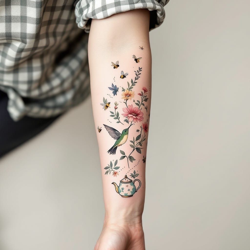 Cottagecore Tattoo Sleeve Design on Arm