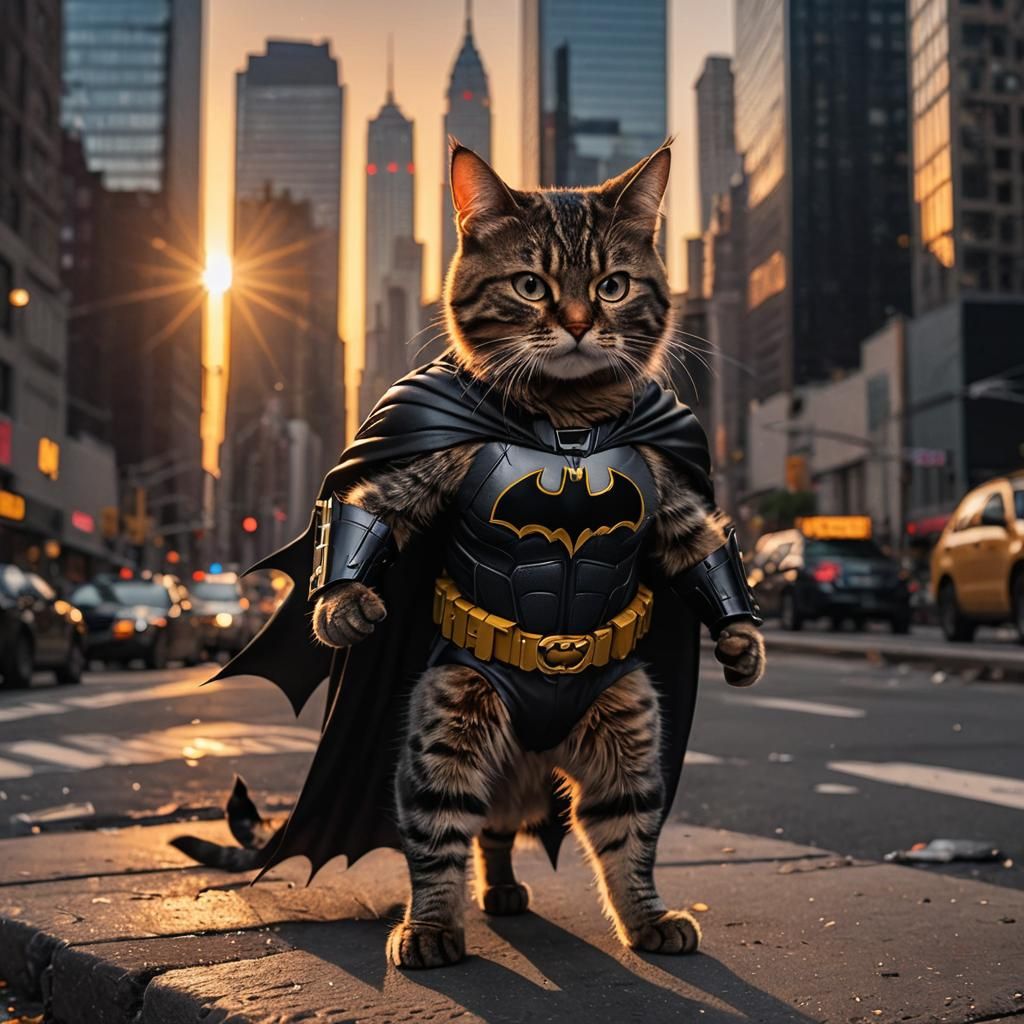 Cat Batman Fighting Crime in New York: Hyperrealistic 8k