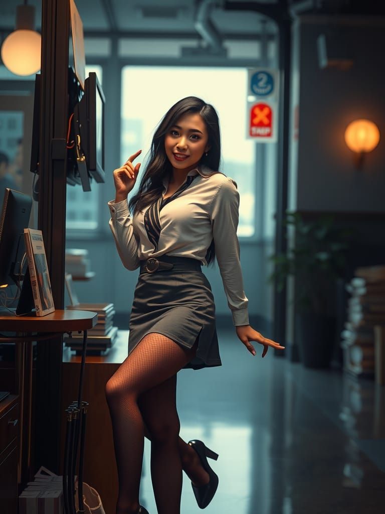 Sensual Asian Secretary in Hyperrealistic Micro Skirt