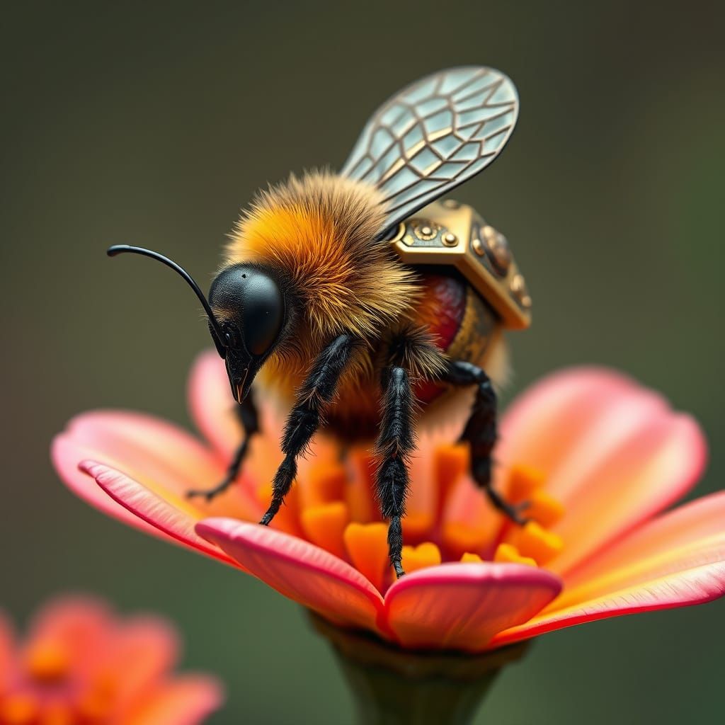 Surreal Bee in Futuristic Floral Scene