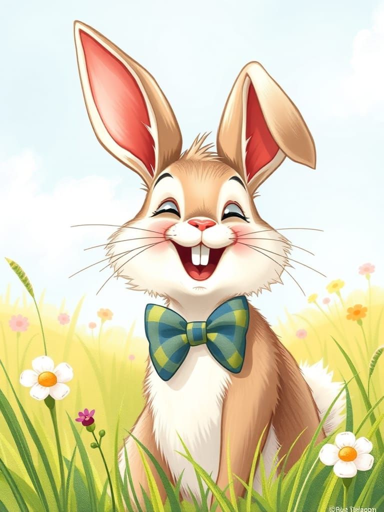 Joyful Bunny Laughing in Sunny Meadow