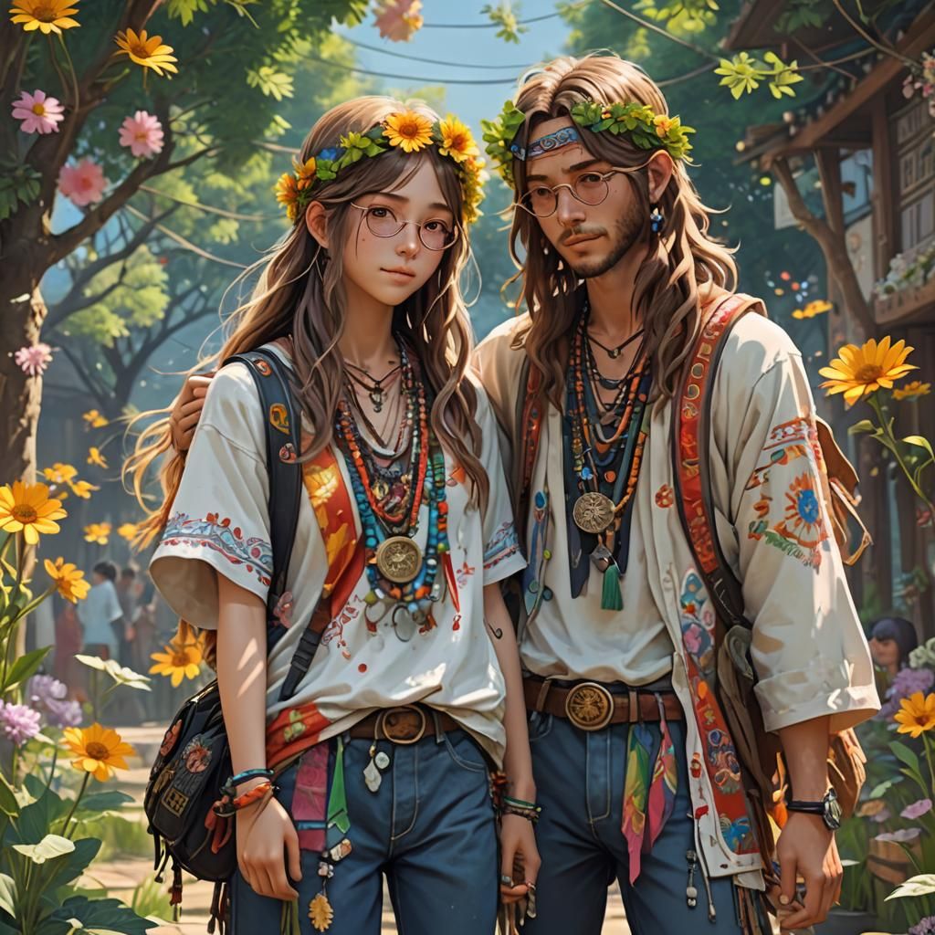 Anime Style Hippy Couple in 3D