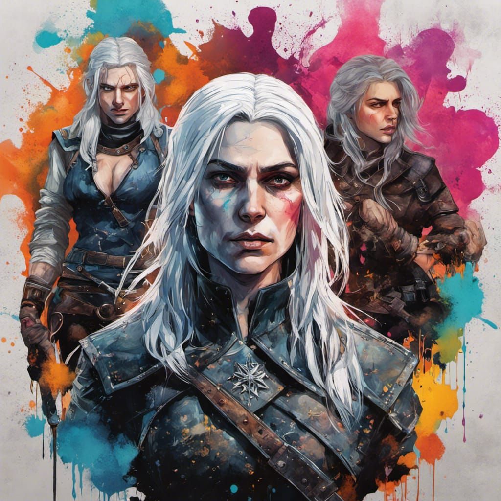 Geralt, Ciri, and Yennefer in Graffiti Art