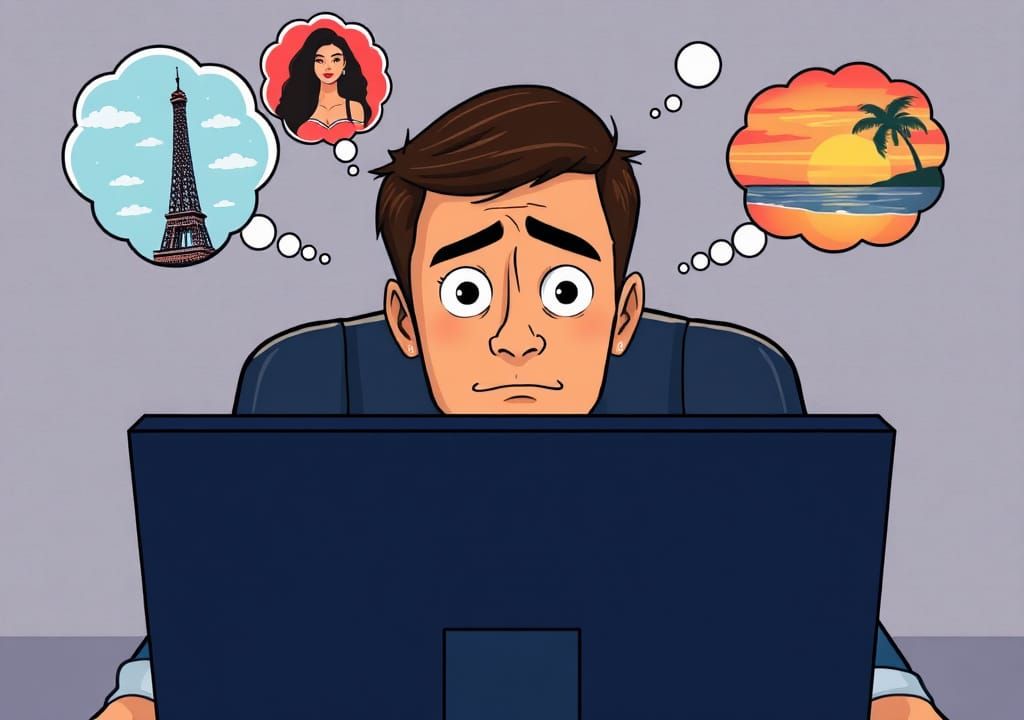 Man at Computer with Creative Block