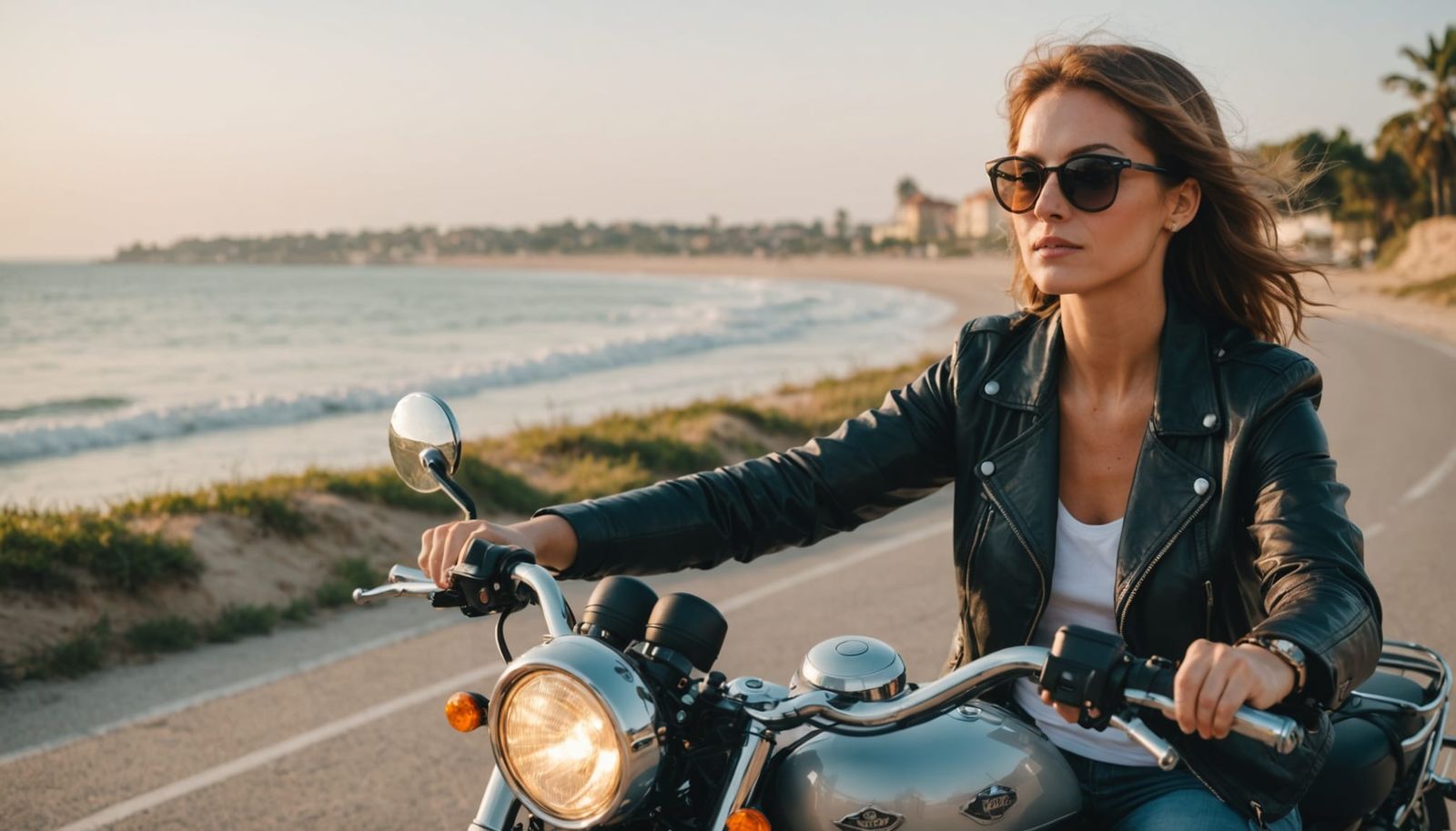 Sultry Summer Biker Chick in Beachside Bokeh