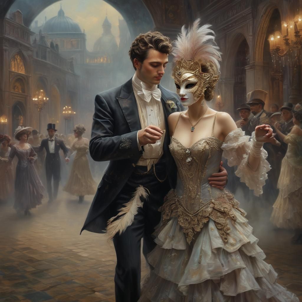 Mysterious Couple Dancing at Masquerade Ball