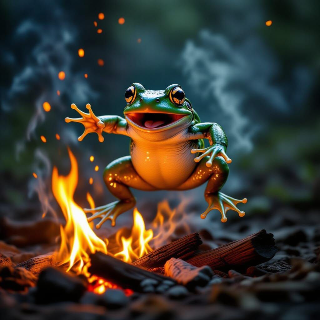 Panicked Frog Leaps from Campfire Embers