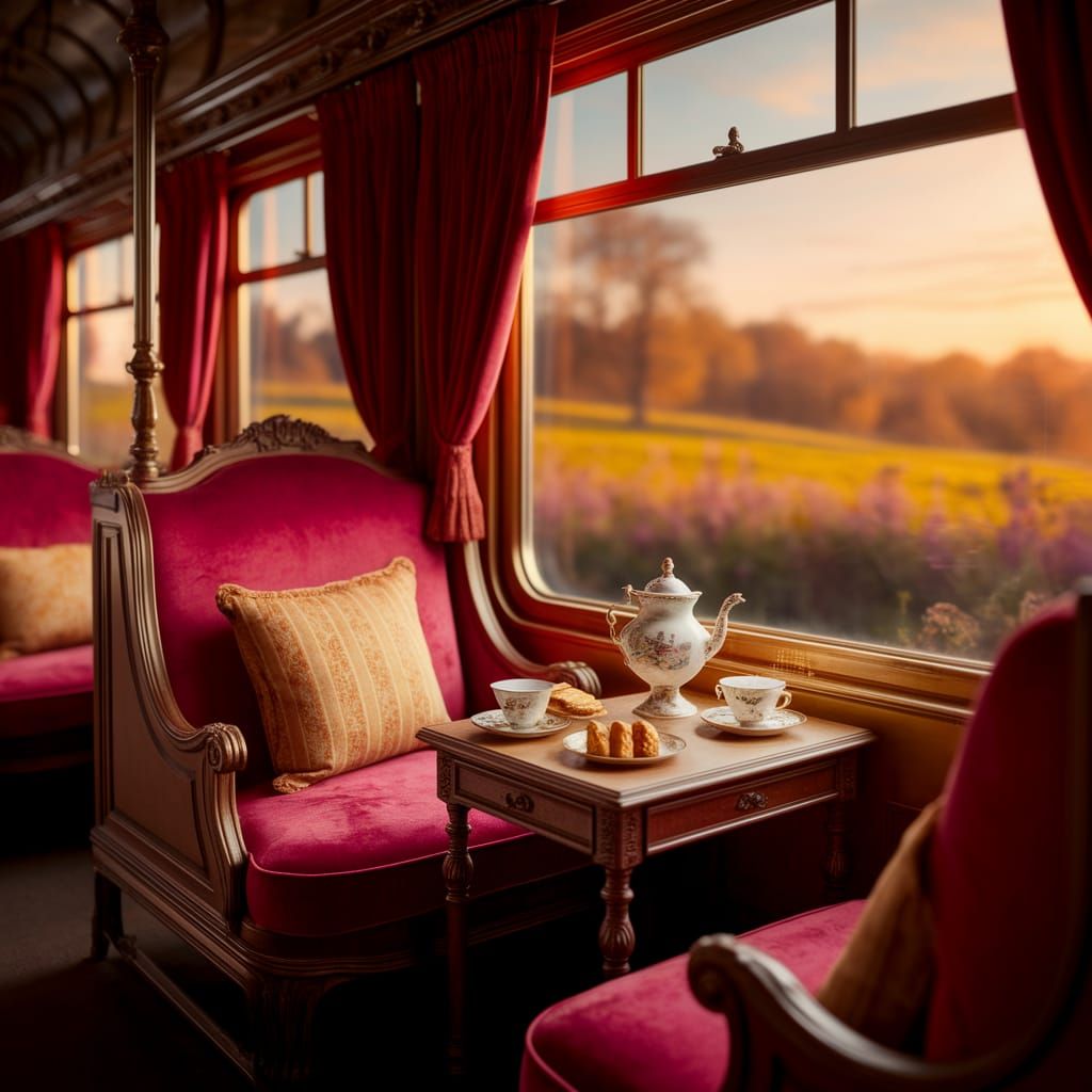 Cozy Vintage Train Reading Nook in Golden Light