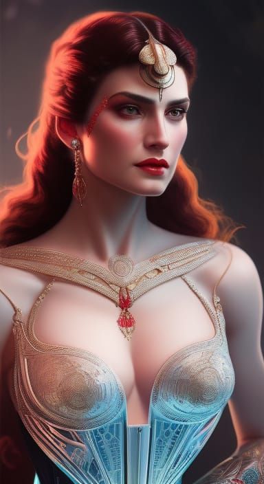 Sci-Fi Lady Portrait with Ruby Background