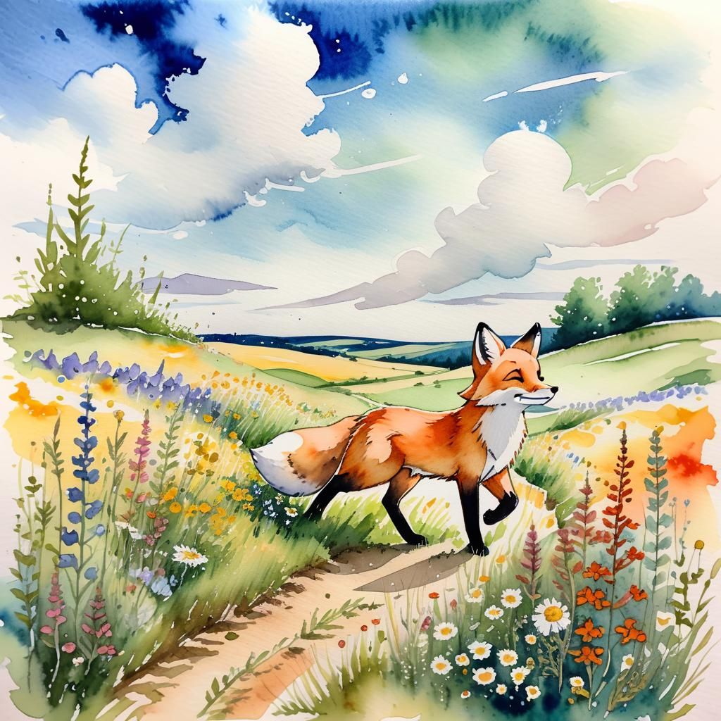 Whimsical Friends Stroll in a Field of Wildflowers