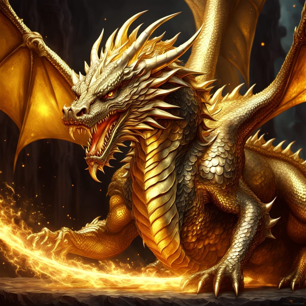 Golden Dragon Concept Art - Majestic High Fantasy