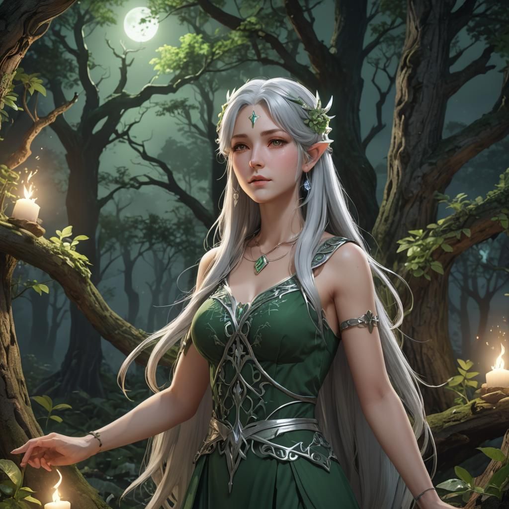 Priestess at Forest Altar: 3D Anime Art