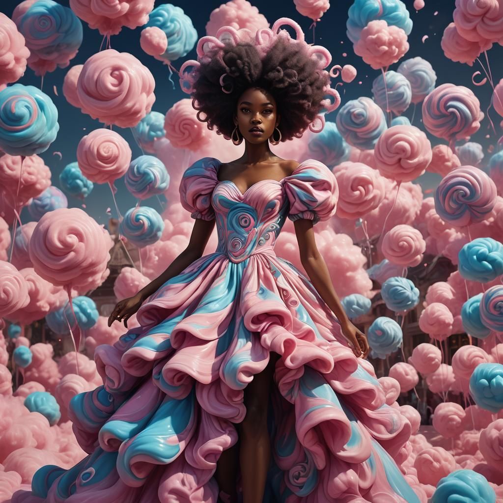 Magical Cotton Candy Dress: Surreal Woman in 4K