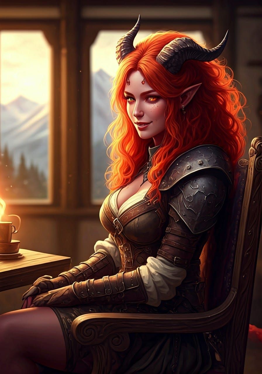 Elegant Demoness in Whimsical Fantasy Attire