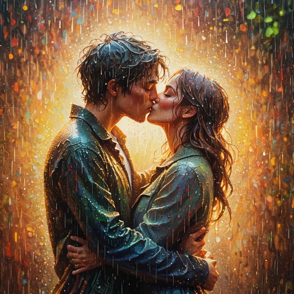 Kissing in the Rain: Kinetic Pointillism in Contrasting Colo...