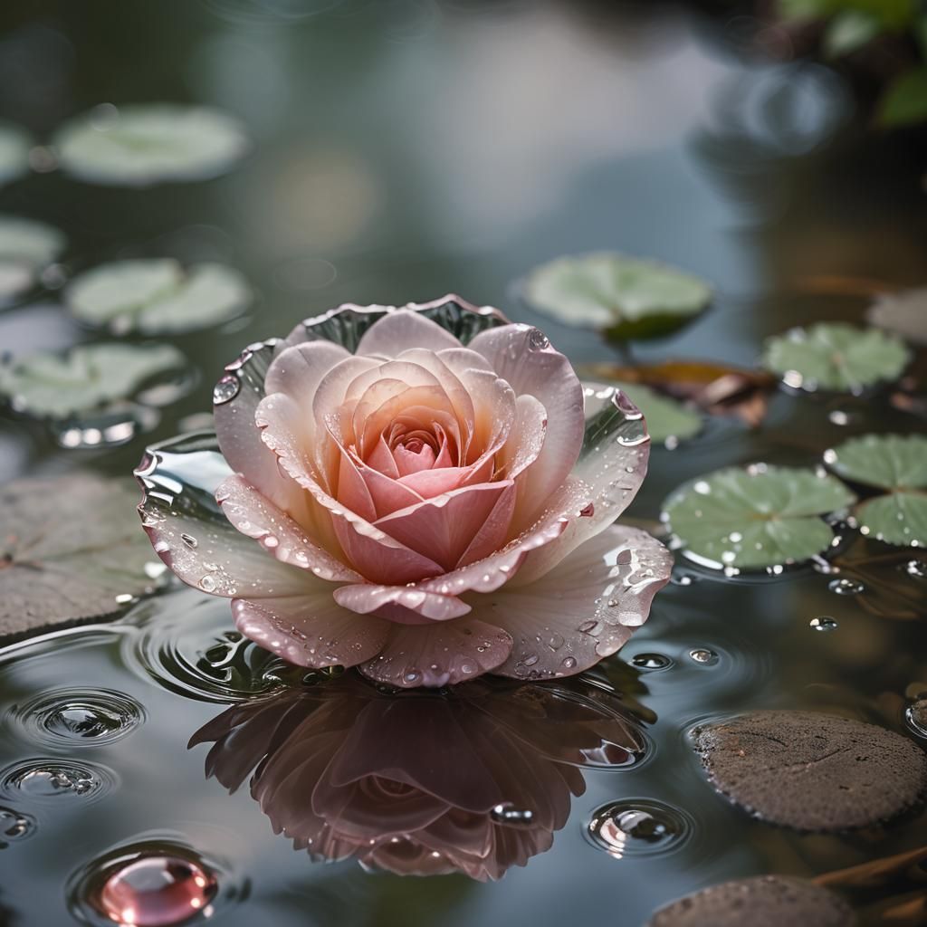 Glass Rose in Stream: Macro Nature Photography