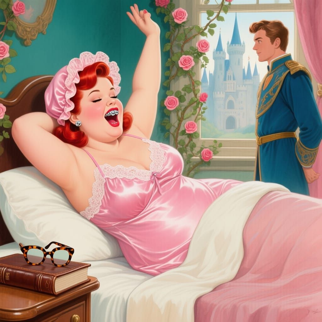 Pin-Up Girl Wakes Up, Watercolor Art