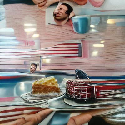 Paul Rudd Sharing Cake: Hyperrealistic Diner Scene