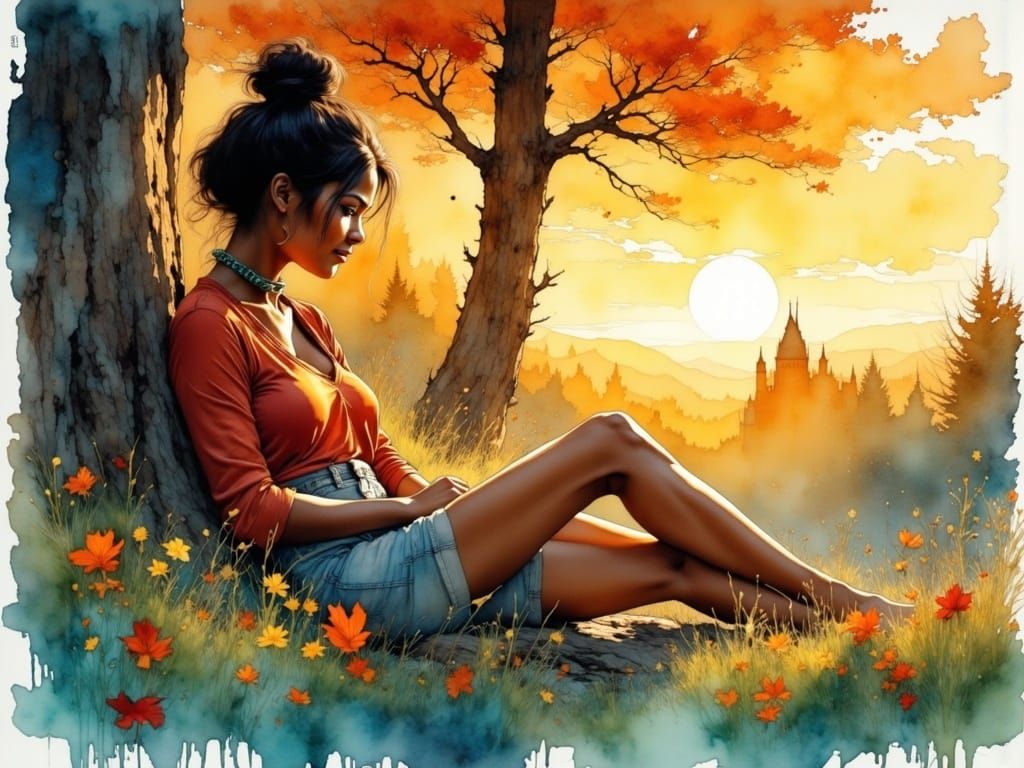 colorful ink wash art style by sejic, wyeth, guay, Terry Bradley, Esteban Maroto, Jean-Baptiste Monge, Mike Ploog, Charl...