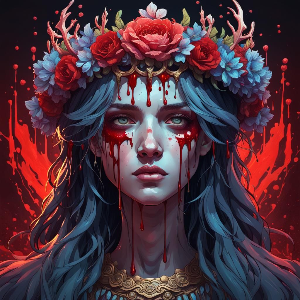 Blood Dripping Flower Crown Portrait in Unreal Engine
