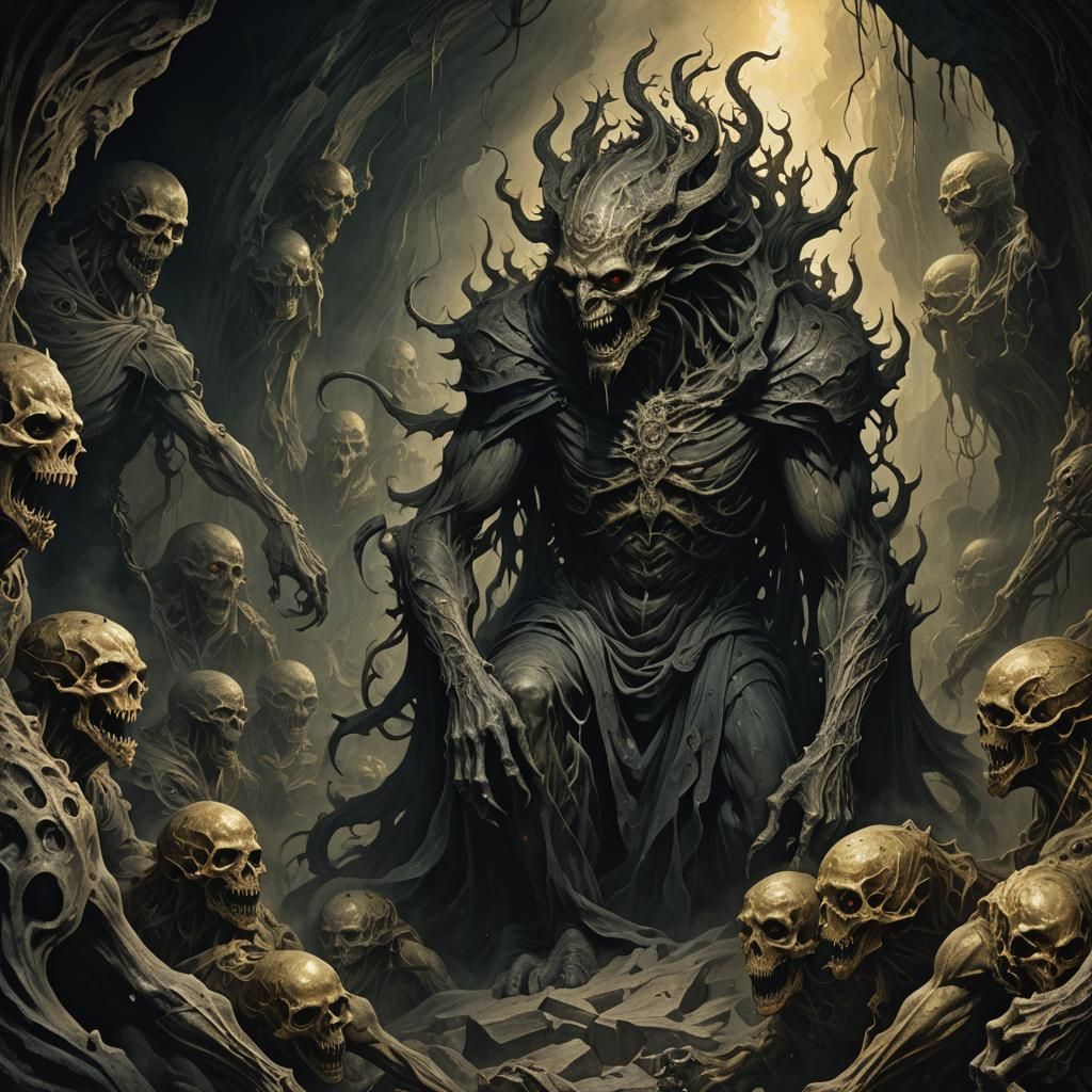 Grotesque Being of Twisted Bodies in Dark Cavern